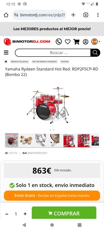 Batería acústica Yamaha rydeen hot red - Immagine6