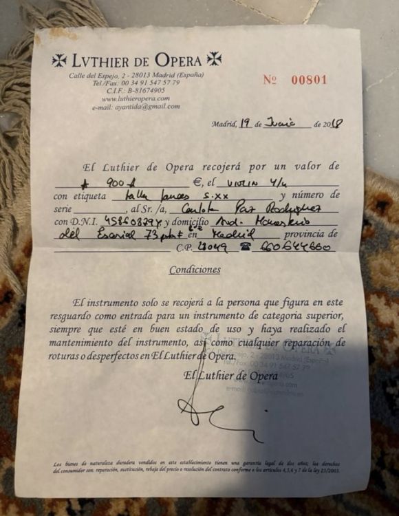 violín 4/4 con etiqueta “Talla Jan siglo XX” - Imagen por defecto